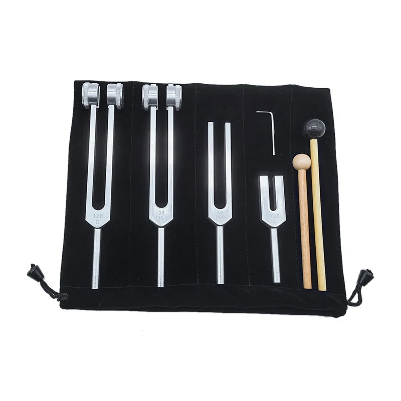Healing Tuning Fork Set - 4 Pcs for Chakra Alignment, Sound Therapy & Stress Relief (128Hz, OM 136.1Hz, MI 528Hz, 4096Hz)