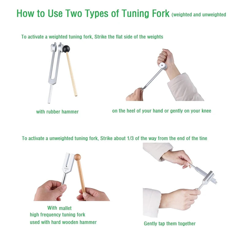 Healing Tuning Fork Set - 4 Pcs for Chakra Alignment, Sound Therapy & Stress Relief (128Hz, OM 136.1Hz, MI 528Hz, 4096Hz)