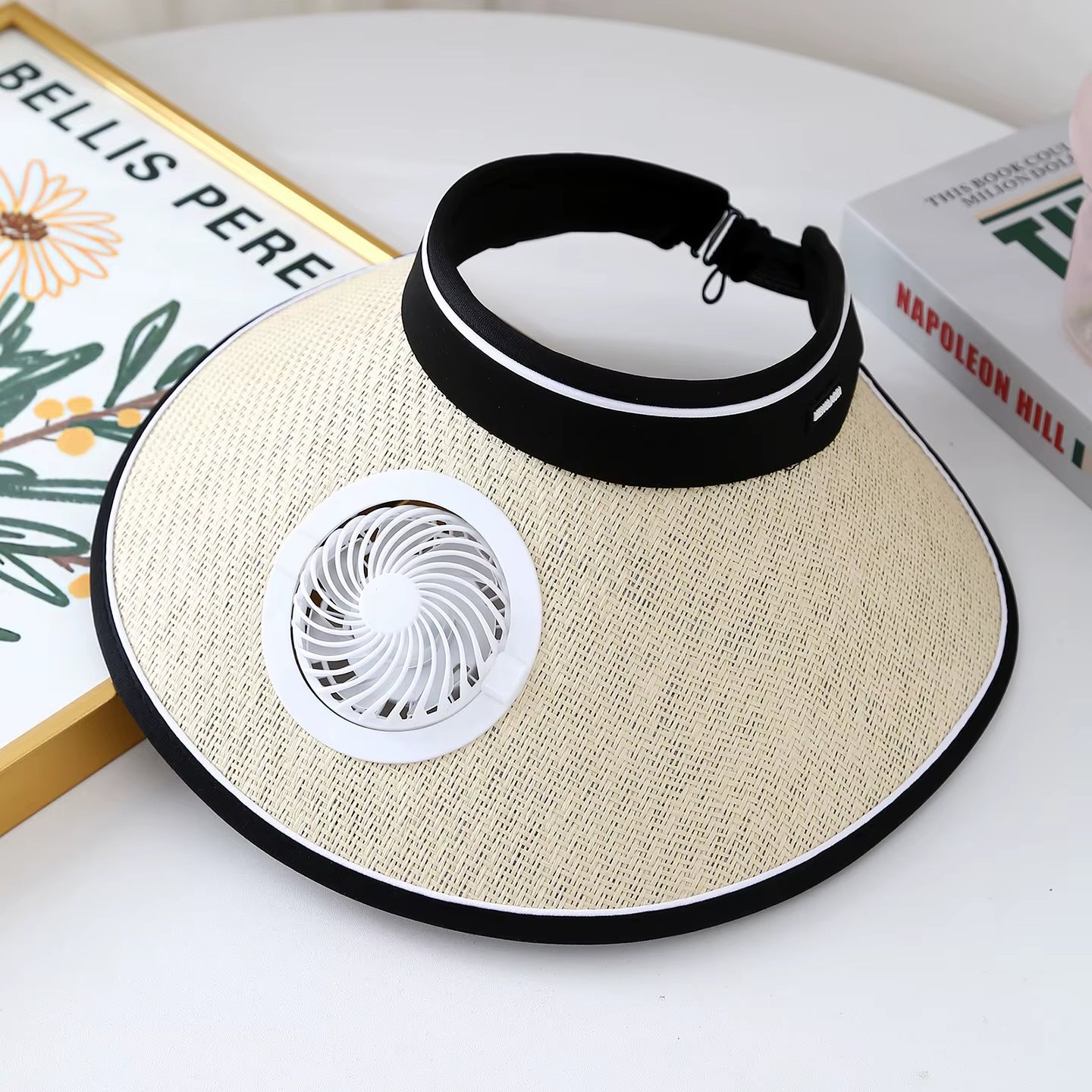 Wide Brim Sun Hat with Built-In Fan Summer Cap Outdoor Straw Visor Hat Withusb Powered Fan for Camping Fishing Hiking