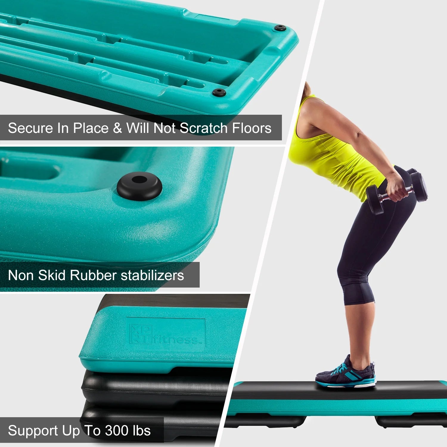 Aerobic Stepper 43’’ Platform with 4 Risers Health Club Size Step Exercise - Green with Rubber Cover