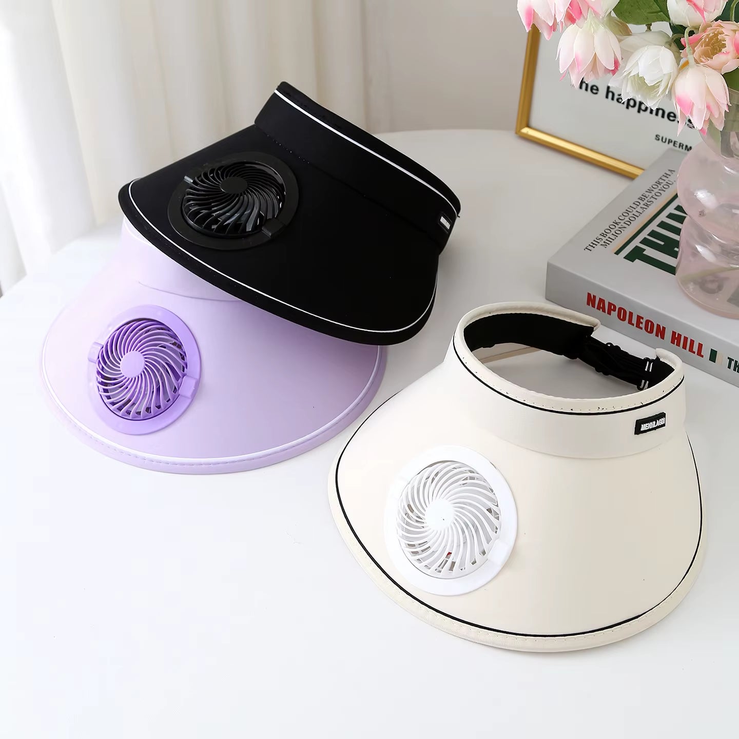 Wide Brim Sun Hat with Built-In Fan Summer Cap Outdoor Straw Visor Hat Withusb Powered Fan for Camping Fishing Hiking