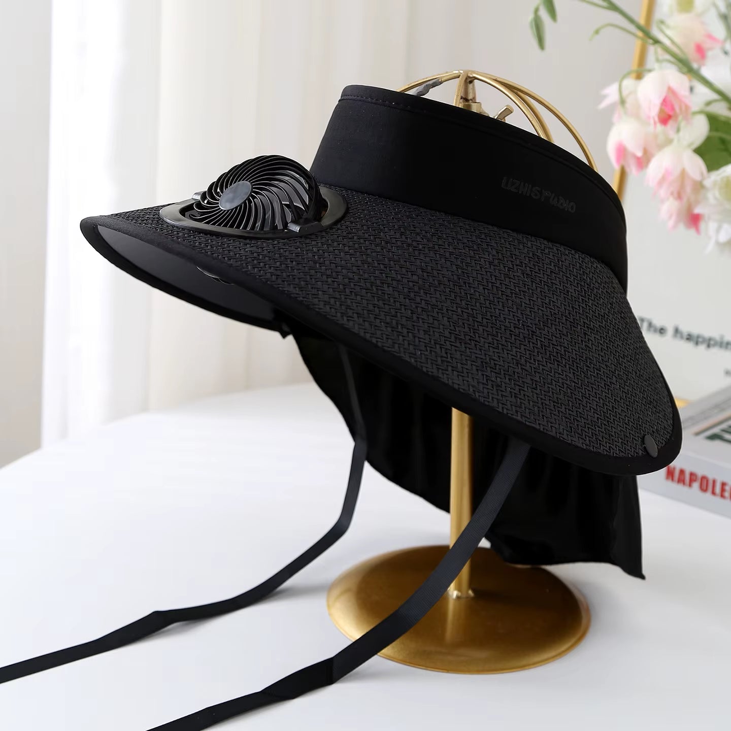Wide Brim Sun Hat with Built-In Fan Summer Cap Outdoor Straw Visor Hat Withusb Powered Fan for Camping Fishing Hiking