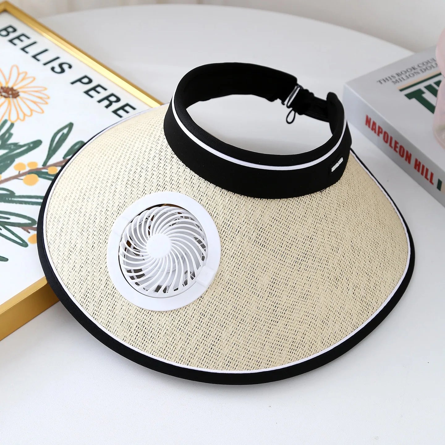 Wide Brim Sun Hat with Built-In Fan Summer Cap Outdoor Straw Visor Hat Withusb Powered Fan for Camping Fishing Hiking