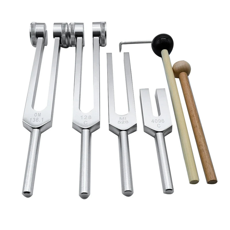 Healing Tuning Fork Set - 4 Pcs for Chakra Alignment, Sound Therapy & Stress Relief (128Hz, OM 136.1Hz, MI 528Hz, 4096Hz)